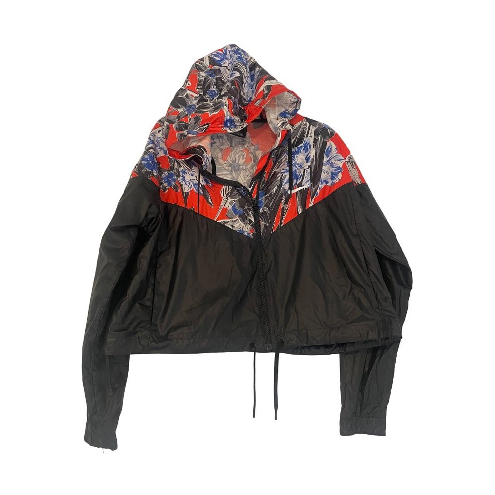 Nike Women's Floral Windbreaker Jacket 1X Black Red Blue Crop - Picture 2 of 10
